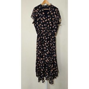 1. STATE Women's Royal Blue Floral Print Midi Dress sz 1X